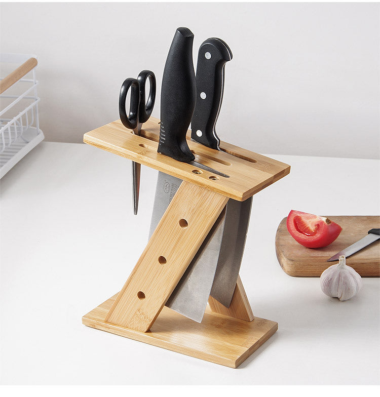 Bamboo cross kitchen knife holder